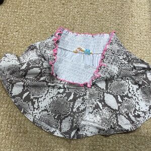 Gray Snake Print Skirt with Pink Trim